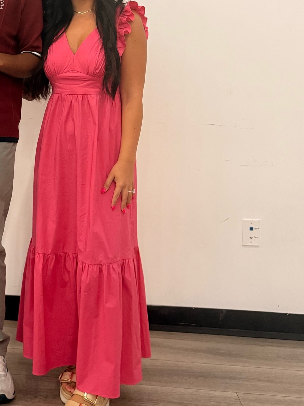 Maggy London Ruffle Maxi Dress in Hot Pink